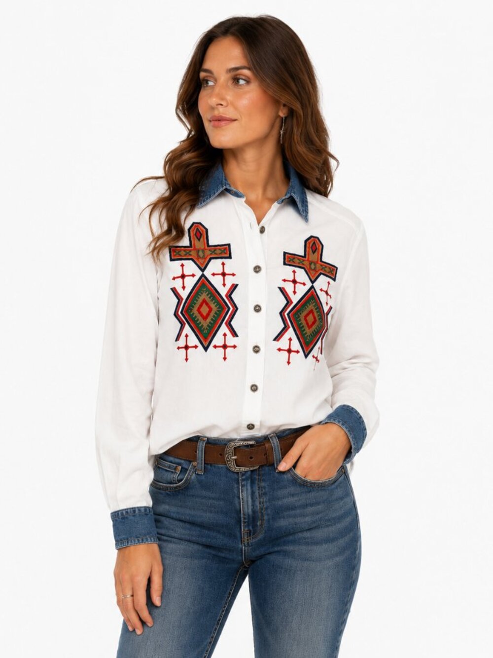Vtg Panhandle Slim Western Shirt Women Size S Button Up Denim Collar Rodeo Ranch